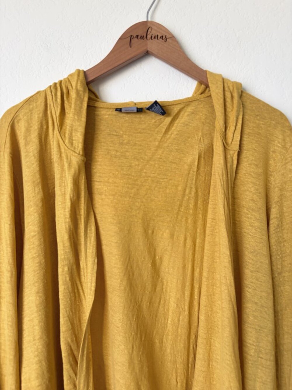 Tahari Sweater Womens 3X Plus Mustard Yellow Linen Hooded Open Front Cardigan - Picture 2 of 8